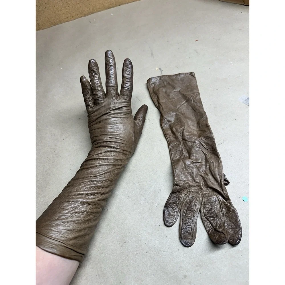 Vintage Saks Fifth Avenue French Leather Opera Gloves Brown Size 5.5